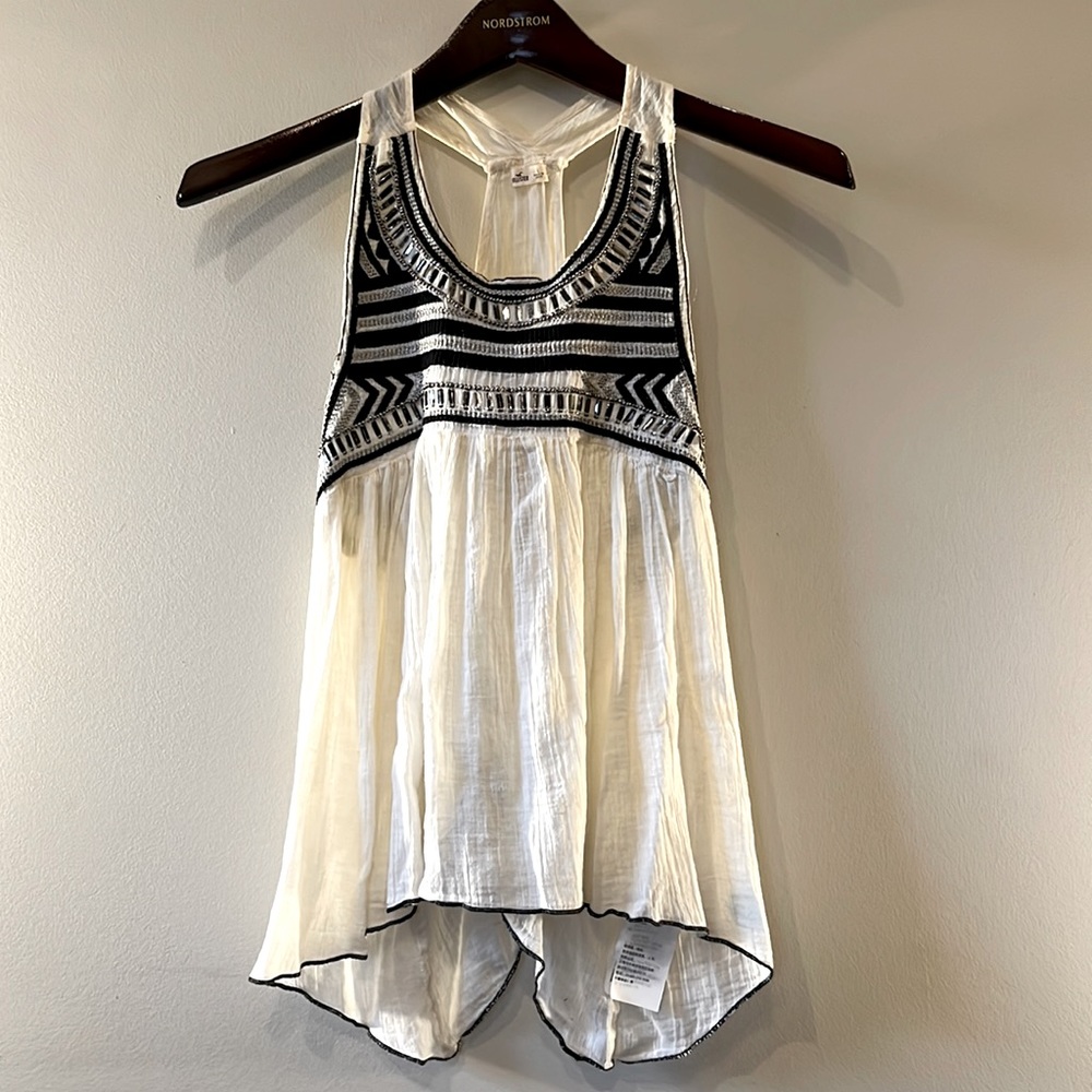 Hollister Flowy Boho Tank beaded cream black large